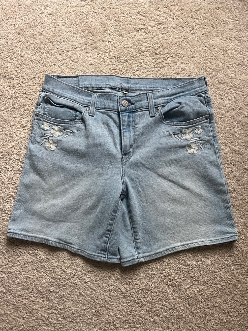 Levi's Light Blue Denim Shorts with White Floral Embroidery